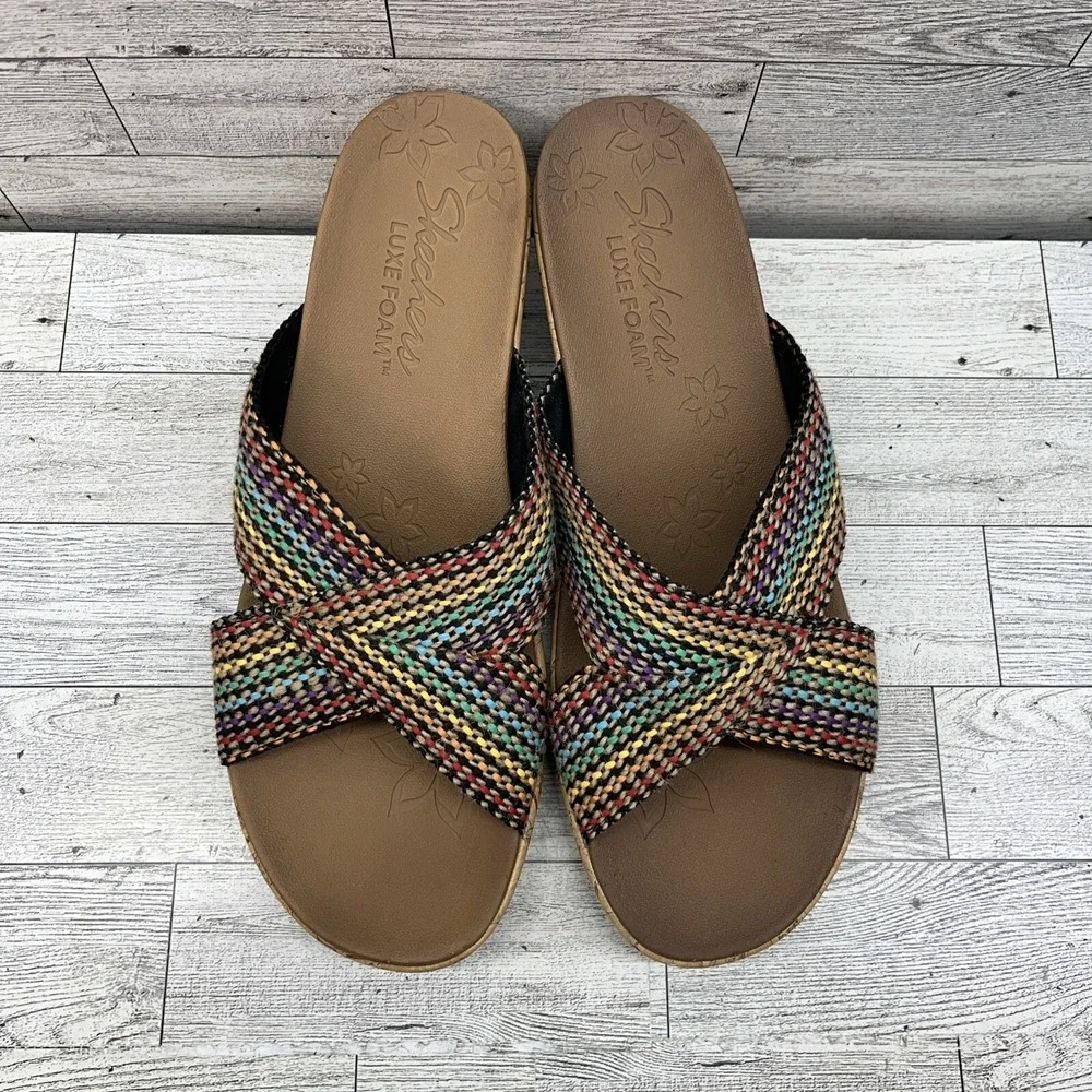 Skechers Wedge Sandal Women's Size 10‎ Beverlee Rainbow Luxe Foam Shoes 38554